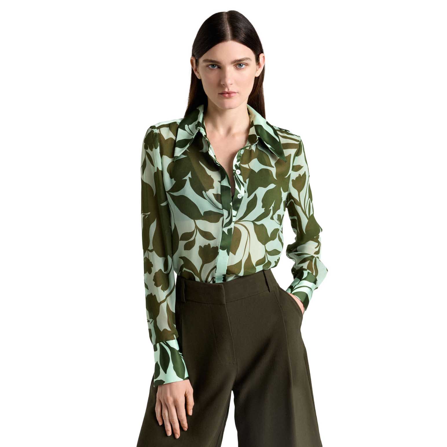 Cue Green Shadow Garden Georgette Shirt